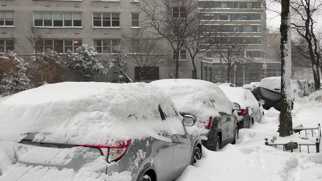 Snow continues to accumulate on February 1st, 2021 in Manhattan.
