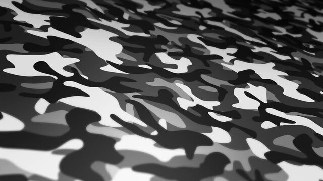 White camouflage pattern background. Military uniform concept. Abstract line and wave texture. Loop animation.