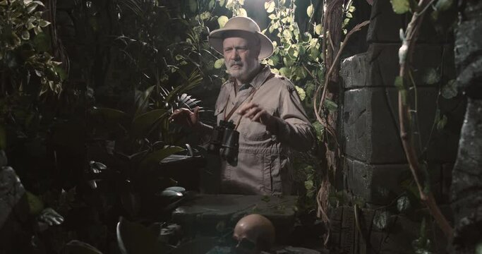Explorer having a bad headache during his safari