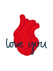 Love you. Valentines day card with realistic heart and lettering 