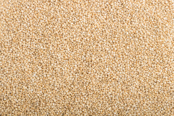 Texture of raw white quinoa. Top view, close up.