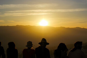 sunset in the mountains of Chefchaouen in Morocco with silhouettes