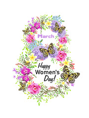 March 8. Women's Day. Postcard. Vector illustration