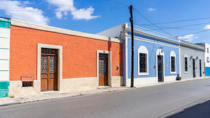 Facade of typical Mexican colonial building in Merida, Yucatan, Mexico
