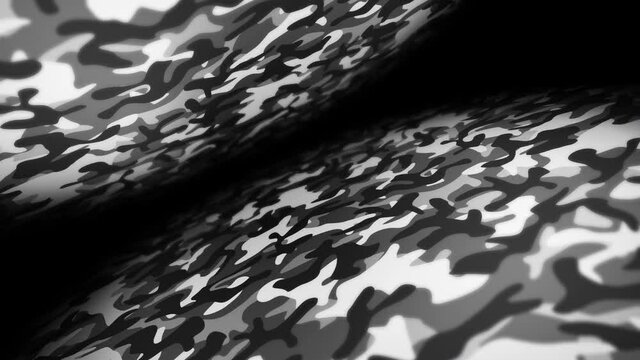 White camouflage pattern background. Military uniform concept. Abstract line and wave texture. Loop animation.