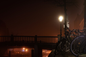 Night image of the beautiful city of Leiden, Netherlands
