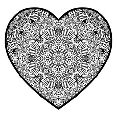Vector heart silhouette doodle art decorated.