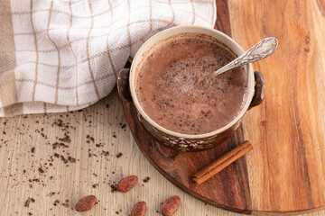 Vintage mug with homemade hot chocolate to warm