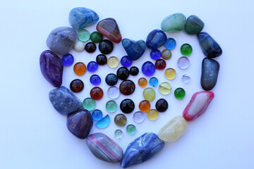 Heart made of colored semi-precious stones and decorative glass.