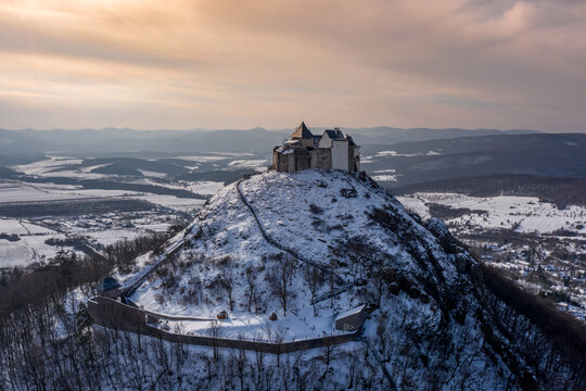 Hungary panorama view of Fuzer (F&uuml;z&eacute;r) castle and Zemplen (Zempl&eacute;n) mountains. The castle built in 1264.