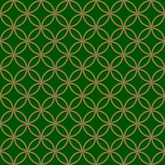 Green and golden seamless pattern with circles
