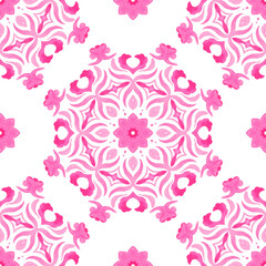 Abstract seamless ornamental watercolor arabesque medallion flower decorative tile pattern