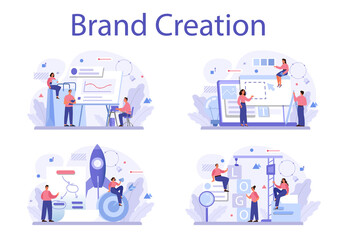 Fototapeta na wymiar Brand creation concept set. Marketing specialist design unique company