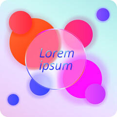 Banner in the futuristic Glassmorphism style. Transparent round glass, and behind it blurred circles.