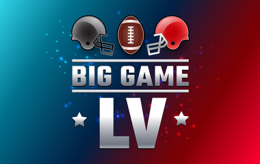 Football ,  big game Sunday USA - two football teams helmets red and gray color and football ball 2021 - red and blue shining background
