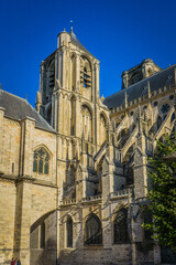 Fototapeta na wymiar The St Stephen's Cathedral of Bourges (Berry, France), seen from the archbishopric garden. A gothic wonder listed as a Unesco World Heritage site