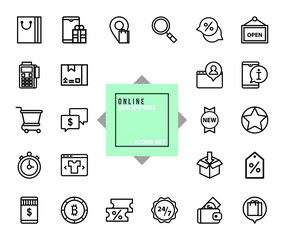 Online Shopping, Ecommerce, icon set illustration