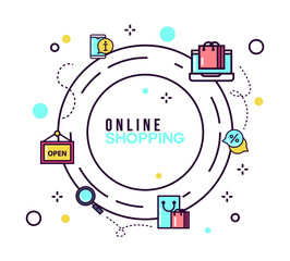 Online Shopping, Ecommerce, icon set illustration