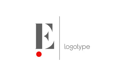 E red grey white unique alphabet letter logo for business. Creative corporate identity and lettering . Company branding icon design with red dot