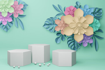 Empty display with flower for presentation 3d rendering.