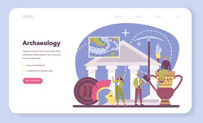 Archaeologist web banner or landing page. Ancient history scientist