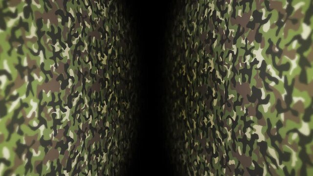 Green camouflage pattern background. Military uniform concept. Abstract line and wave texture. Loop animation.