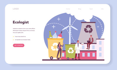 Ecologist web banner or landing page. Scientist taking care