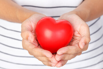 Female hands giving red heart, health care love, world health day