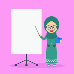 Muslim Girl Character with Blank Board