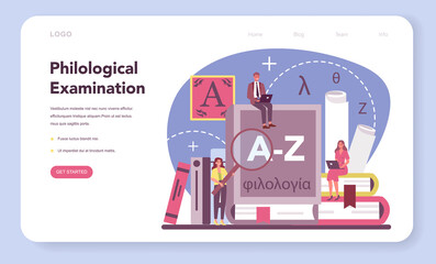 Philologist web banner or landing page. Professional scientist