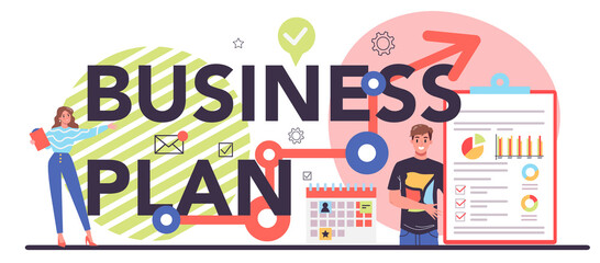 Business plan typographic header. Idea of business strategy. Setting a goal
