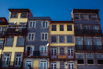 Facades of buildings in the historical center of Porto, Portugal.