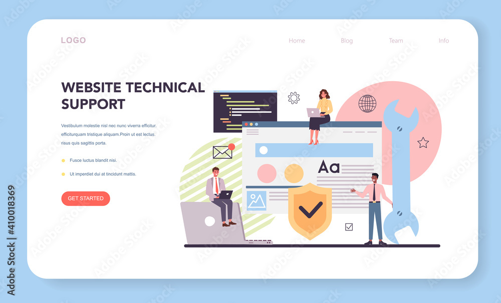 Sticker website technical support web banner or landing page. idea