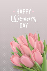 Women's day greeting card with pink tulips