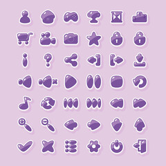 Icons for the interface design of mobile games and applications (user, settings, navigation).