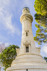 Old Faro di Roma - Janiculum Lighthouse (or Roman Lighthouse) at the Janiculum Hill in Rome. Faro di Roma - gift from Italian immigrants in Argentina to Rome. Rome, Italy.