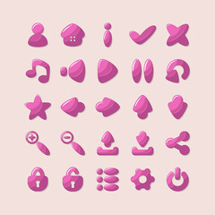 Icons for the design of the interface of applications and games in pink.