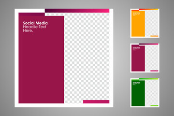 New set of editable minimal banner templates. Suitable for social media posts and web or internet ads with a choice of three different colors. Vector illustration with photo college.