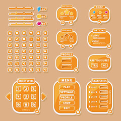 Interface elements for game and app design: buttons, menu Windows, and settings (GUI, UI).