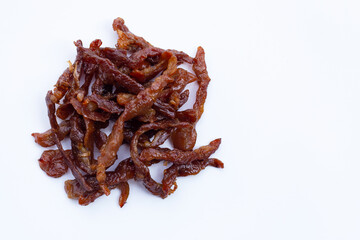 Fototapeta premium Deep fried sun-dried pork on white