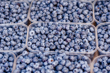Blueberries in plastic at Produce Stand