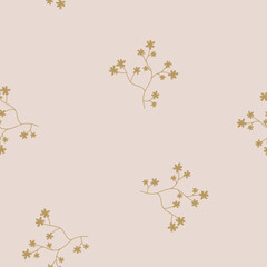 Seamless floral delicate pattern in pink and gold colors. Vector illustration.