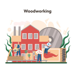 Wood industry and paper production concept. Logging and woodworking
