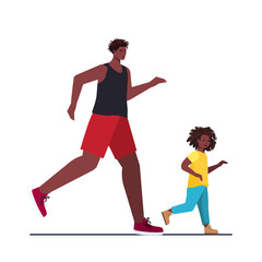 Fototapeta na wymiar african american father running with little son parenting fatherhood concept dad spending time with his kid full length vector illustration