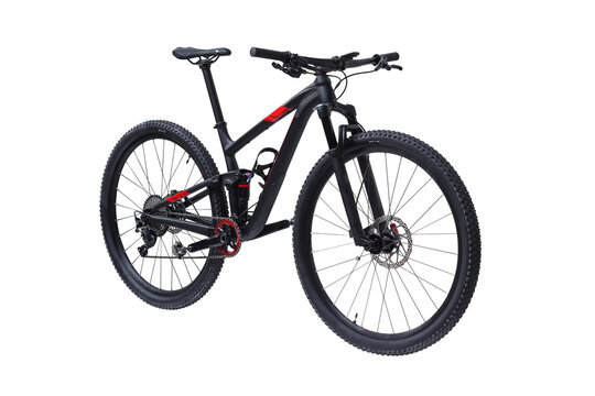 A mountain bike with front and rear suspensions isolated on white background