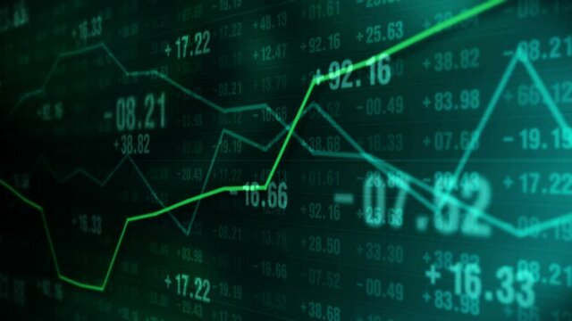 Line graph and numbers in stock market. Business Success and growth concept. Abstract financial chart on screen display. Loop animation.