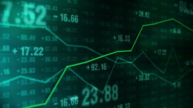Line graph and numbers in stock market. Business Success and growth concept. Abstract financial chart on screen display. Loop animation.