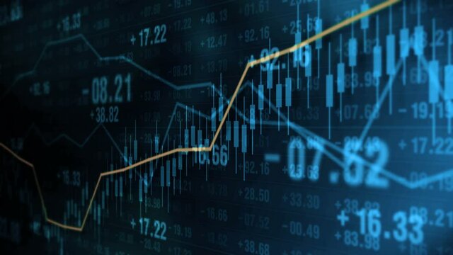 Line graph and numbers in stock market. Business Success and growth concept. Abstract financial chart on screen display. Loop animation.