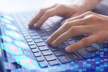 information technology in genetic research, bioinformatics and genetic genealogy concept, analysis...