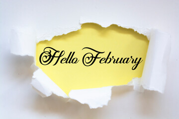 Hello February concept. Inscription in torn envelope